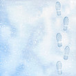 Clear deep footprints on white winter snow of a pair of boots. Track in snow. Overhead view. Texture of snow surface. Vector illustration background.