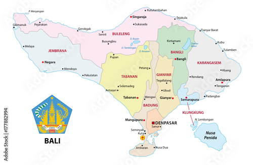 Plakat Mapa administracyjna i polityczna Bali z pieczęcią