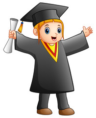 Wall Mural - Happy girl in black graduation gown