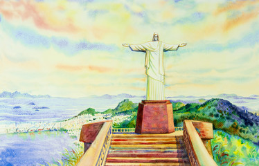 Painting  Christ the Redeemer statue.