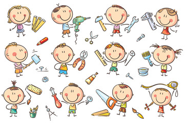 Wall Mural - Kids with Tools