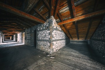 Wall Mural - Creepy attic interior at abandoned building