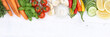 Gemüse Sammlung Tomaten Karotten kochen Zutaten Textfreiraum Banner von oben