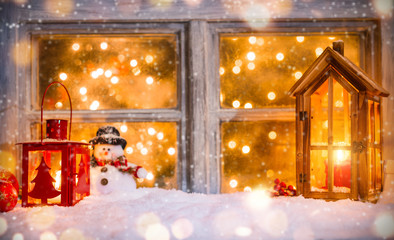 Wall Mural - Christmas still life with old wooden window