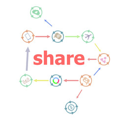 Poster - Text Share. Web design concept . Linear Flat Business buttons. Marketing promotion concept. Win, achieve, promote, time management, contact