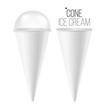Ice Cream Cone Mock Up Vector. 3D Realistic Blank. Clean Packaging. For Dessert, Sour Cream. Isolated Illustration.