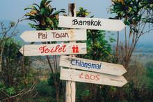 Travel Destinations On Crossroad Sign