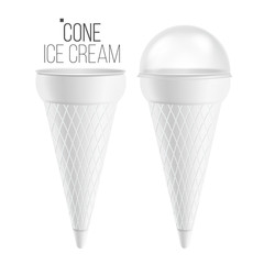 Sticker - Ice Cream Cone Vector. For Ice Cream, Sour Cream. Clean Packaging. Food Bucket Cone Container. Isolated On White Background Illustration.