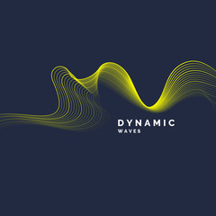 Poster - Vector abstract background with a colored dynamic waves, line and particles.