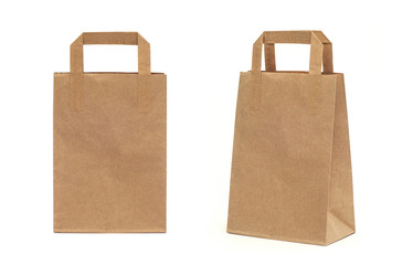 recycled paper shopping bag on white background.