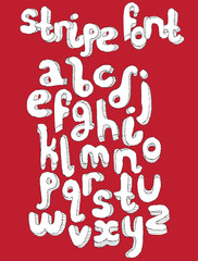 Fototapete - Vector set with alphabet black and white letters sequence from A to Z. Hand drawn english font design, decorated with stripes, written in imperfect style on red