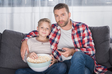 Wall Mural - father and son watching tv