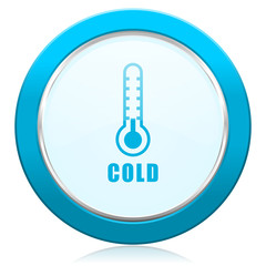 Aufkleber - Cold thermometer blue chrome silver metallic border web icon. Round button for internet and mobile phone application designers.