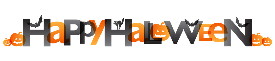 HALLOWEEN Vector Banner with Bats, Black Cat, and Pumpkins