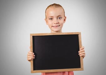 Poster - Girl against grey background with blackboard