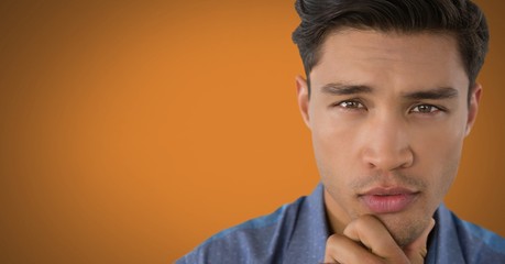 Poster - Businessman thinking with orange background