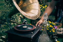 Turntable Vinyl Record Player Or Vintage Gramophone. Retro Audio Equipment For  Vinyl Disc