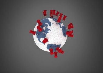 Poster - Grey background with world globe with location pins