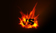 VS comparison of a vector background with a fiery flame