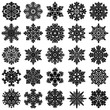 Set of 25 highly detailed geometrical snowflakes isolated on white. Vector illustration.