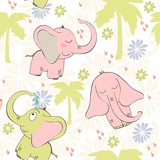 Vector seamless pattern with elephant and birds