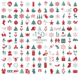 Wall Mural - christmas, new year holidays icon big set. flat style collection