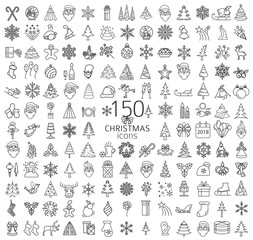 Wall Mural - christmas, new year holidays icon big set. flat style collection