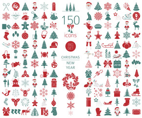 Wall Mural - christmas, new year holidays icon big set. flat style collection