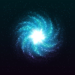 Vector spiral galaxy. Beautiful abstract shining stars background. Bright night sky. Creative cosmic space illustration.