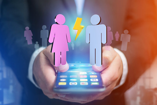 Couple of a man and a woman meeting on the internet - 3D rendering