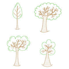 Wall Mural - set of hand drawn funny trees. vector.