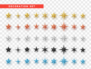 Poster - Stars set of different colors isolated on background transparent. Decoration design element