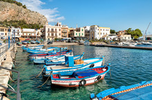 Small Port With Fishing Boats In The Center Of Mondello, Palermo, Sicily
