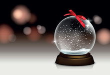 Vector Realistic Beautiful Christmas Still Life With Snowglobe And Blurred Lights In The Background For Your Greeting Card Or Design