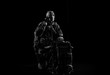 © andy_gin - The soldier of the special unit in military uniform sits near the satellite communications apparatus and causes support.