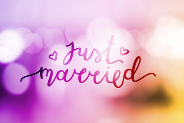 Poster - just married lettering, vector card with handwritten text