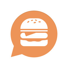 Wall Mural - Orangene Sprechblase rund - Cheeseburger