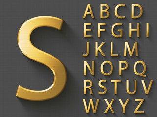 golden luxury 3d alphabet: uppercase english letters. metallic font on gray background. good typefac