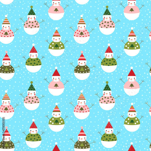 Materiał do szycia Niedliche Vektor Musterdesign mit Schneemännern mit Hüten für Winter und Weihnachten Designs und Geschenkpapier