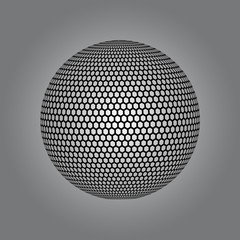 Fototapete - Abstract globe dotted sphere, 3d halftone effect vector background. Black and white vector illustration.