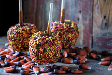 Colorful Candy Carmel Apples With Fall Sprinkles