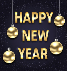 Poster - Happy New Year 2018 with Golden Glass Balls, Dark Banner