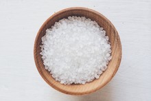 Small Wooden Bowls Of Black And White Sea Salt Seasoning