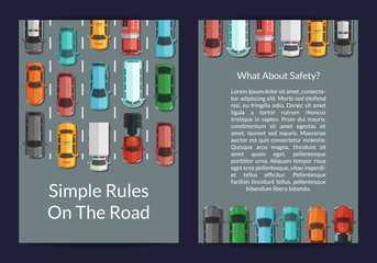 Sticker - Vector cars on the road top view card or flyer template