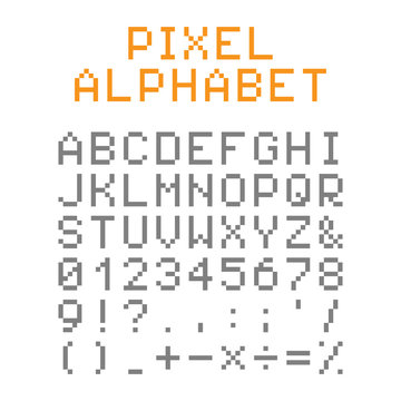 Pixel alphabet. Pixel font.