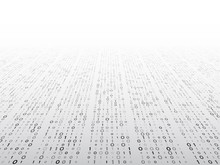 Abstract Perspective Binary Code On A Grey Background. Matrix Technology Concept. Computer Digital Data Illustration.
