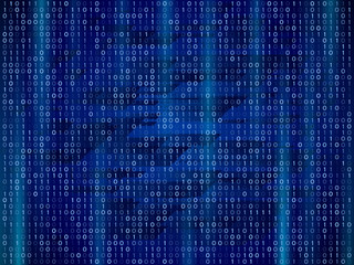 Abstract binary computer code. Digital numbers on a blue background. Technology illustration.
