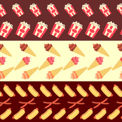 Wall Mural - Fast food seamless borders collection - ice cream and hot dogs