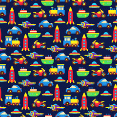 Poster - colorful toy transport seamless pattern