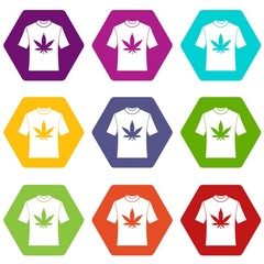Wall Mural - T-shirt with print of cannabis icon set color hexahedron
